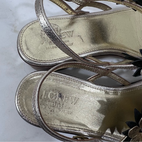 J Crew Collection Made In Italy Leather Gold Floral Boho Elegant Sandals Size 8 - Picture 7 of 15